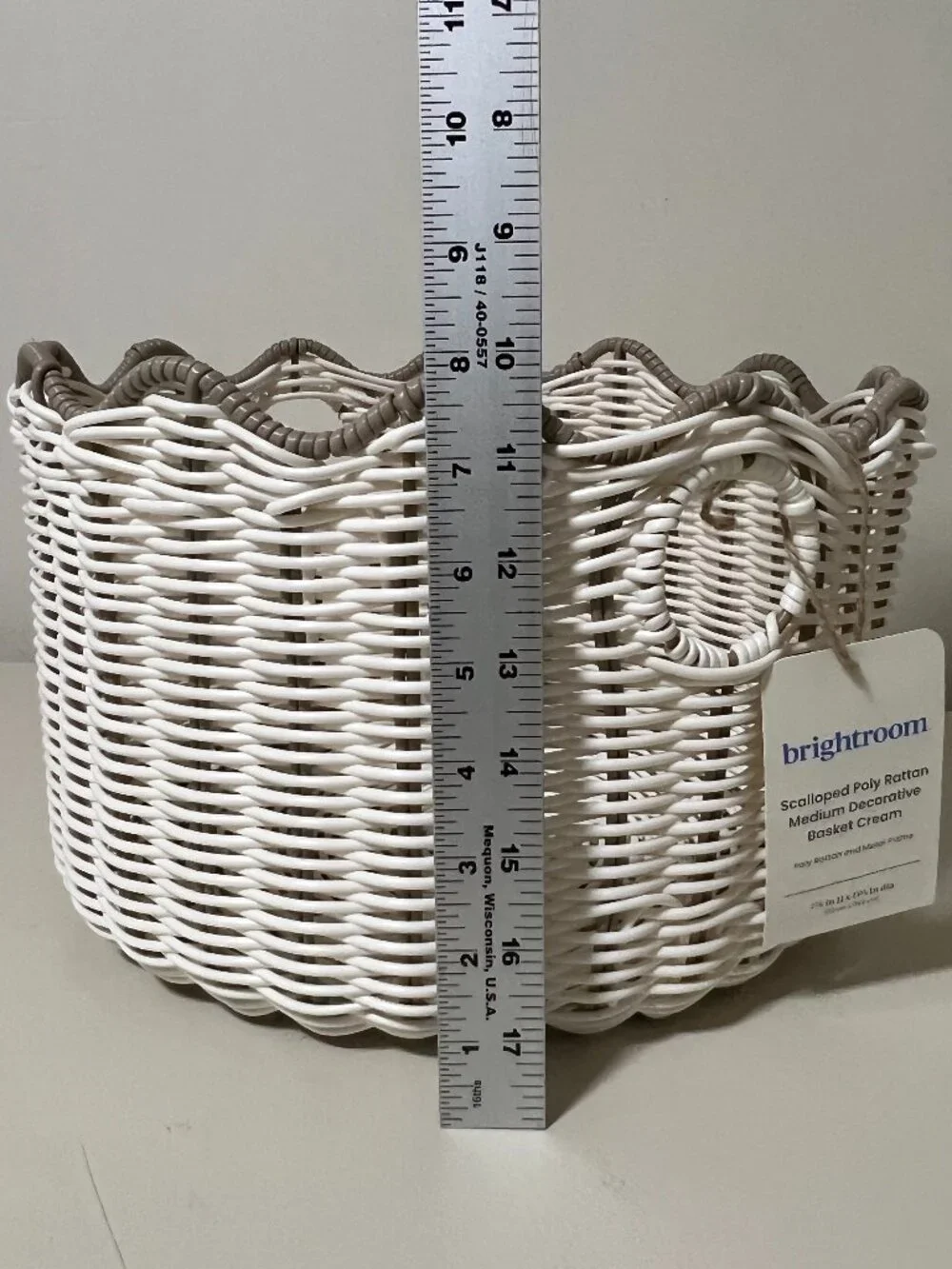 Brightroom Scalloped Poly Rattan Medium Decorative Basket Cream